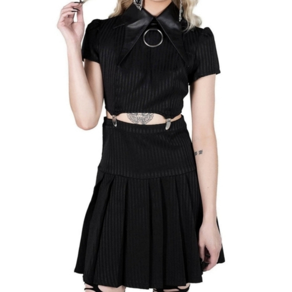 Killstar Darita Suspender Dress [Pinstripe] - Picture 1 of 9